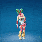 a cartoon character with green hair and horns