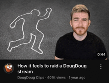 a man is standing in front of a chalk outline of a dead man