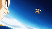 a cartoon of a man looking at a flying cartoon character