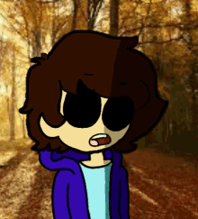 a cartoon of a boy with a blue jacket and sunglasses