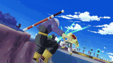 a cartoon of a man with a sword fighting another man with a sword