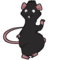 a black cartoon rat with a pink tail is standing on its hind legs