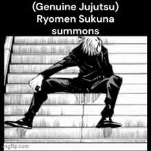 a man is sitting on a set of stairs in a black and white drawing .