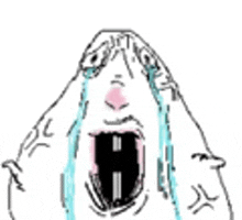 a black and white drawing of a person crying with tears coming out of their eyes .