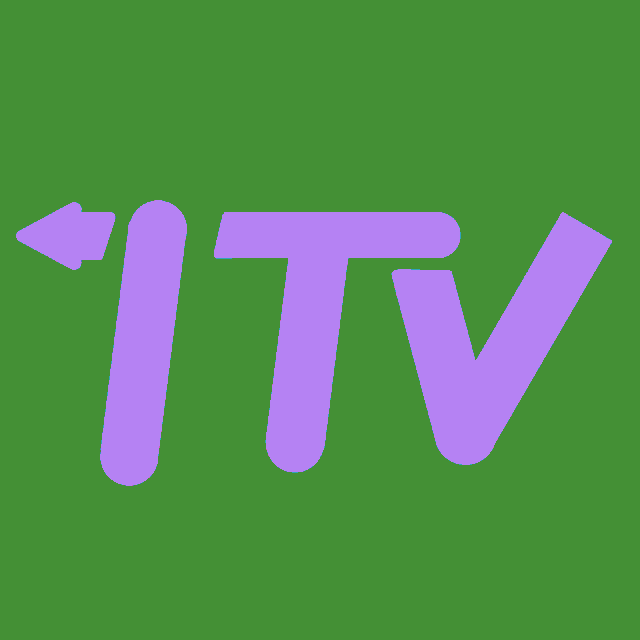 a red background with white letters that say itv