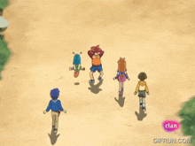 a group of cartoon characters are walking down a dirt road with a gifrun.com watermark
