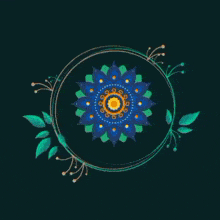 a happy dussehra greeting card with a blue flower in the center