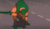 a cartoon of a man wearing a green mask
