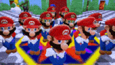 a bunch of mario characters are standing in a circle