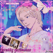 a picture of a boy with a bow in his hair and the words pretty princess on the bottom