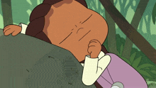 a cartoon of a girl laying on a rock