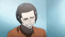 a man wearing headphones is smiling in a cartoon