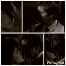 a man and a woman are kissing in a collage of pictures .