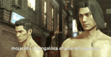 two naked men are standing next to each other in a video game