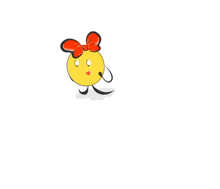 a cartoon drawing of a yellow circle with a red bow on its head