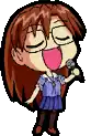 a cartoon girl is singing into a microphone with her eyes closed .