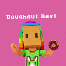 a cartoon character with a donut in his mouth and the words doughnut day on the bottom