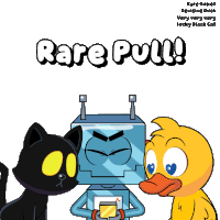 a cartoon of a cat a robot and a duck with the words rare pull written above them