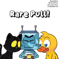 a cartoon of a cat a robot and a duck with the words rare pull written above them