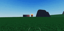 a cartoon character is standing in the middle of a green field