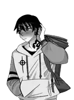 a black and white drawing of a boy wearing a hoodie