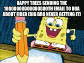 a cartoon of spongebob holding a pencil in his hand