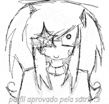 a drawing of a girl with a star in her eye and the words perfil aprovado pela satria 3 below it