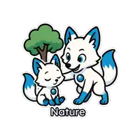 a cartoon illustration of two foxes with the word nature below them