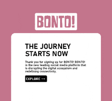 the journey starts now is written on a pink background