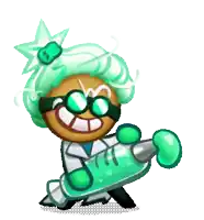 a cartoon character is holding a syringe with green liquid in it