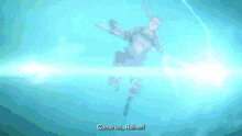 a man is flying through the air with a sword and the words come on reiner