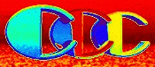 the letters cdc are colored in different colors on a red background .