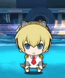a cartoon character with a cat ear headband and a red tie