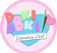 the logo for doki literature club with a heart and a pen