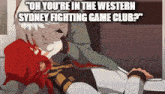 two anime characters kissing with the caption " oh you 're in the western sydney fighting game club ? "