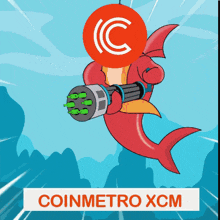 a cartoon of a dolphin holding a gun with the words coinmetro xcm below