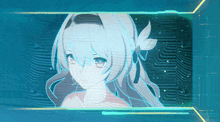 a drawing of a girl with long white hair and a flower in her hair