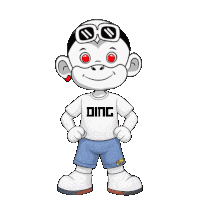 a cartoon character is wearing a shirt that says ding on it