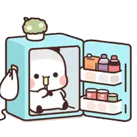 a cartoon panda is eating ice cream in a refrigerator