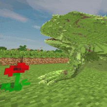 a green plant with a red flower on it