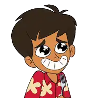 a cartoon of a boy holding a fork in his hand