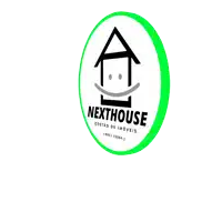a logo for nexthouse gestão de imoveis with a green circle around it