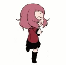 a chibi drawing of a girl with pink hair and a red jacket