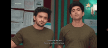two men standing next to each other with the words " tomorrow we will have a perfect training " on the screen
