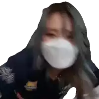 a woman wearing a mask is looking at the camera on a white background .