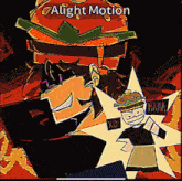 a cartoon of a man holding a hamburger with the words alight motion written above him