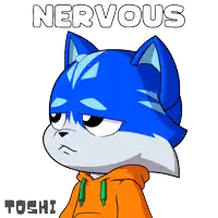 a cartoon drawing of a cat with the word nervous written above it