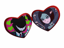a heart shaped picture frame with a man and woman on it