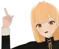 a cartoon girl with blonde hair is pointing up with her finger