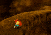 a cartoon fox in a blue shirt is standing on a cliff